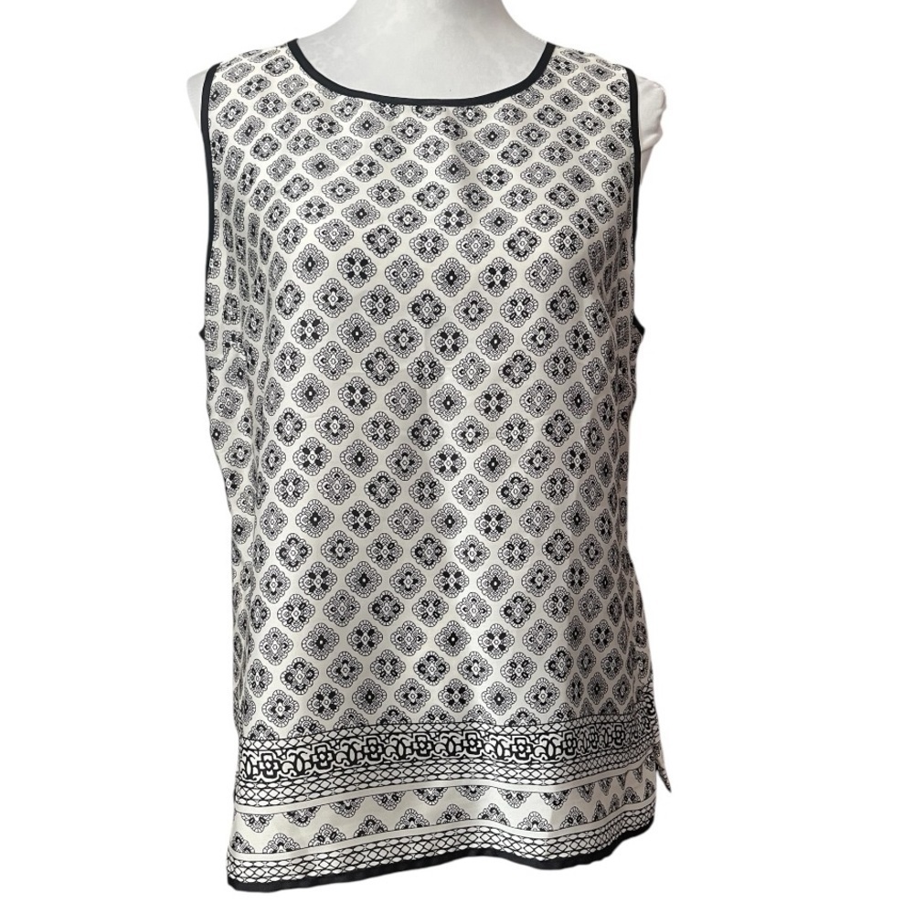 Talbots Black & White Medallion Print Sleeveless Top | Classic Chic | Size PL